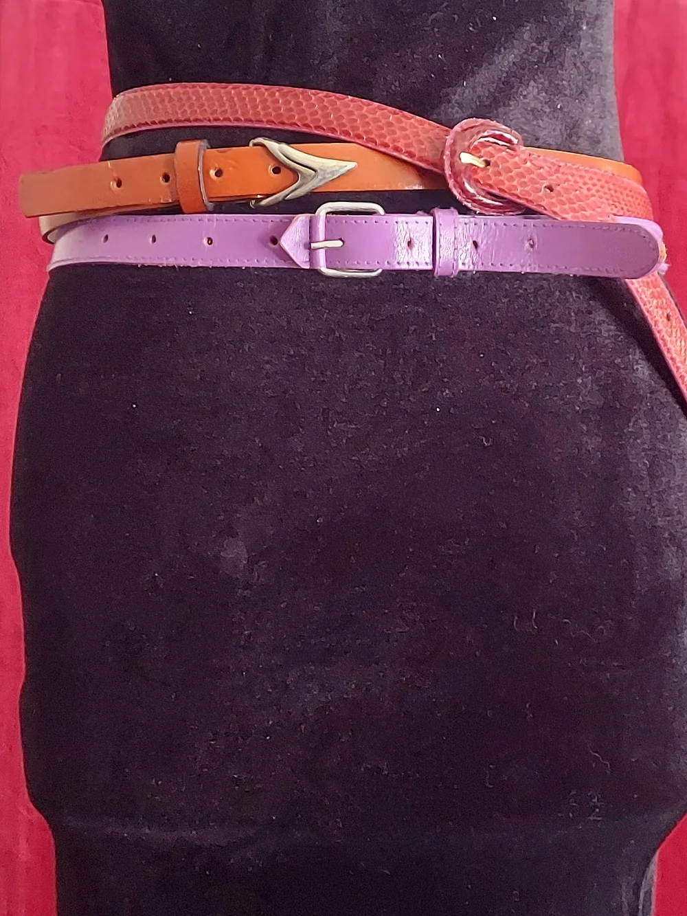 Lot Of 3 70's/80's Vintage Colorful Skinny Belts - Snake Skin, Leather